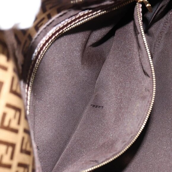 FENDI Zucchino Canvas Mamma Baguette Shoulder Bag Enamel Beige Gold Auth 146481 - Picture 13 of 16